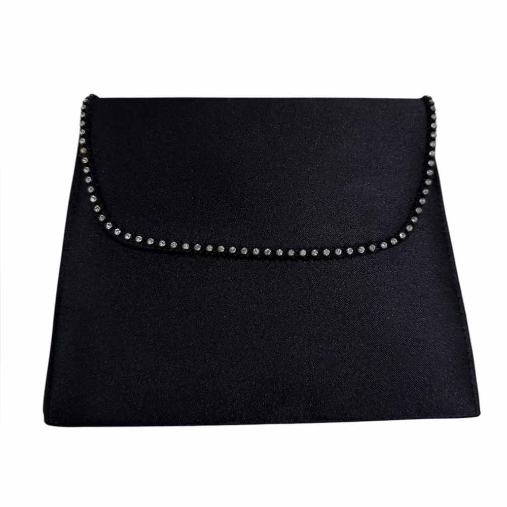 Vintage La Regale Black Satin Rhinestone Evening Bag Clutch Purse